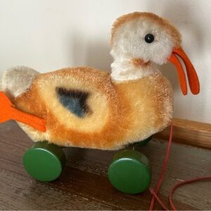Vintage Steiff duck Pull Toy wooden wheels